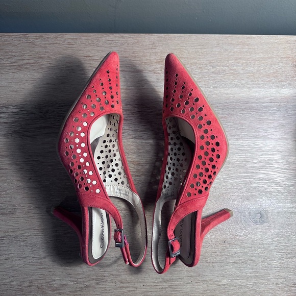 Calvin Klein Slingback Damaris Pumps Size 7 Coral Orange Red Slingback Heels - Picture 4 of 13